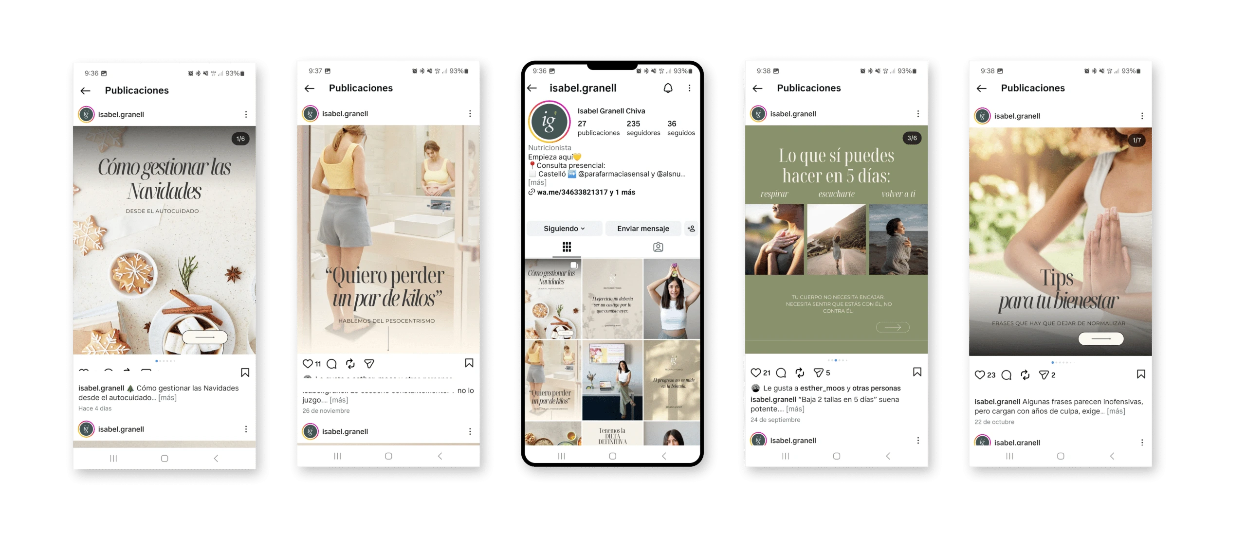 Galería de publicaciones y diseño visual del proyecto de Isabel Granell