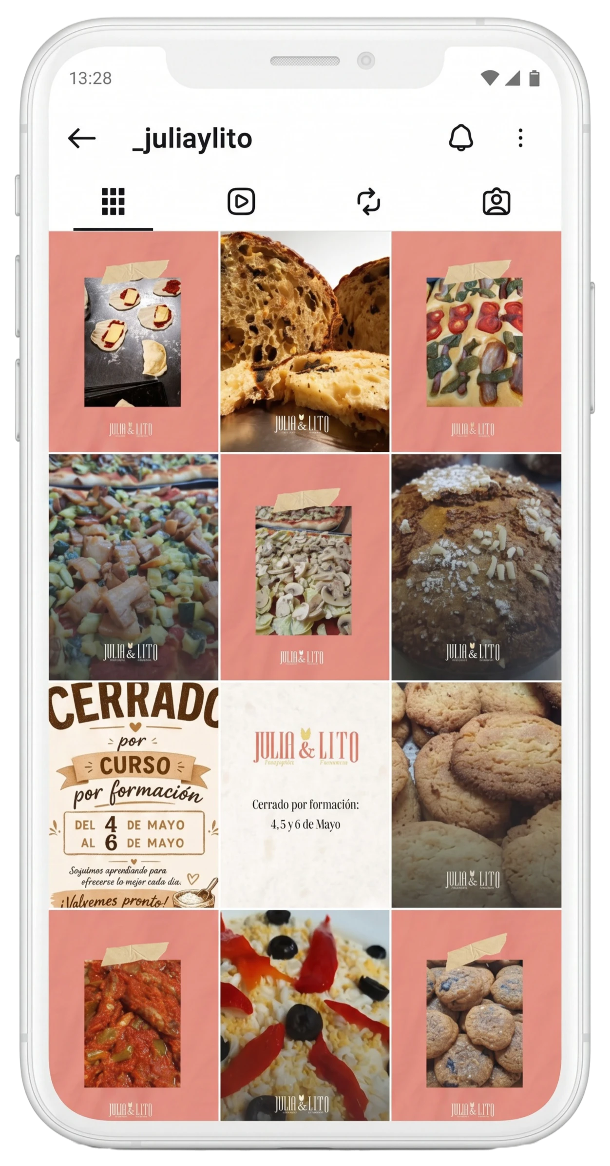 Mockup de Instagram Julia & Lito en perspectiva