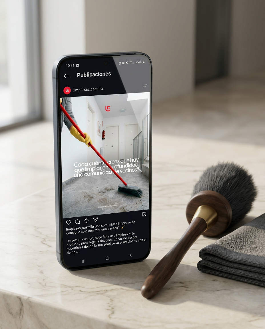 Mockup móvil Instagram Limpiezas Castalia